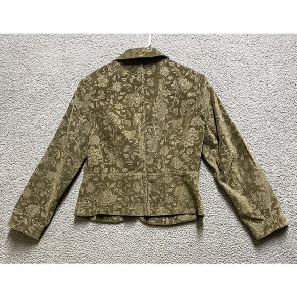 Talbots Blazer 4P Womens Jacket Beige Tan Floral Velvet Texture Pockets 3 Button - Picture 2 of 7